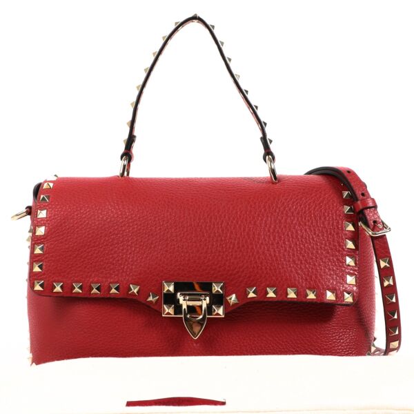 Valentino Garavani Red Rockstud Grainy Calfskin Crossbody Bag