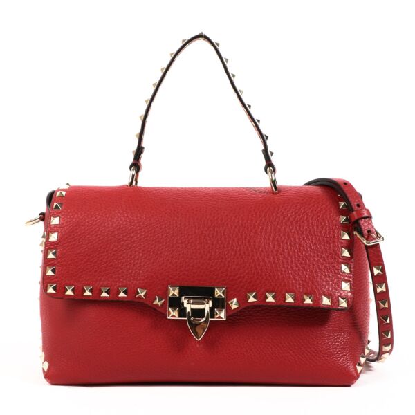 Valentino Garavani Red Rockstud Grainy Calfskin Crossbody Bag