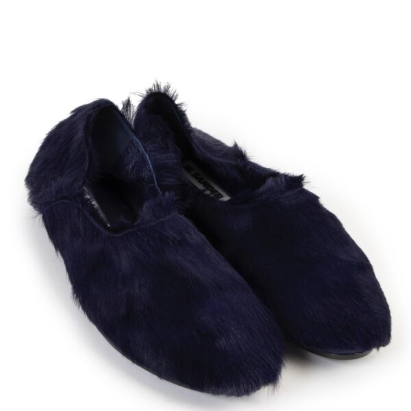 Jil Sander Navy Blue Fur Slipper - Size 40,5