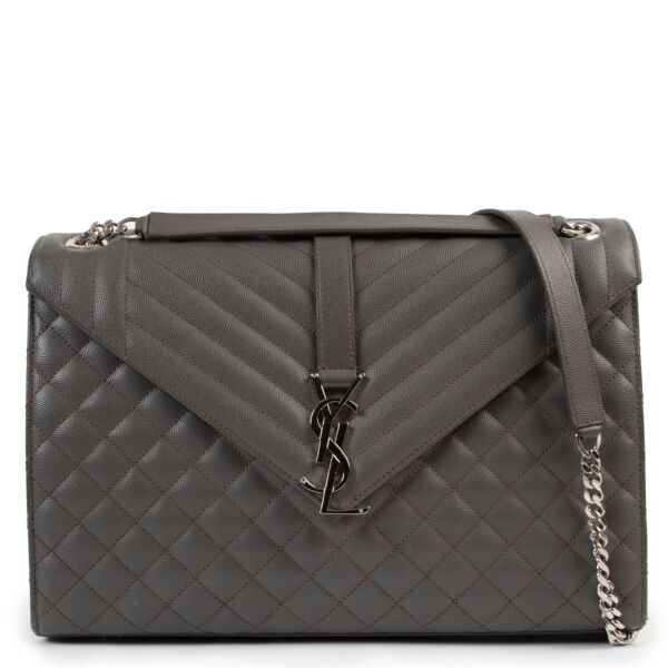 Shop safe online at Labellov in Antwerp this 100% authentic second hand Saint Laurent Taupe Enveloppe Large Shoulder Bag
