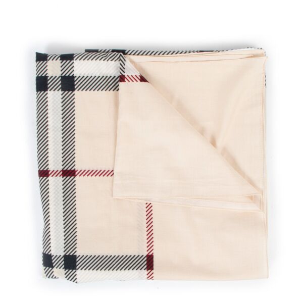Burberry London Beige Check Cotton Large Scarf