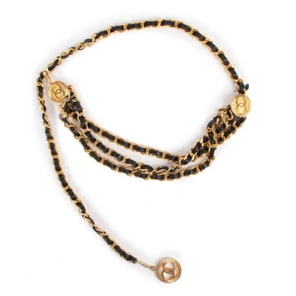 Chanel 1983s Black Gold CC Vintage Leather Chain Belt