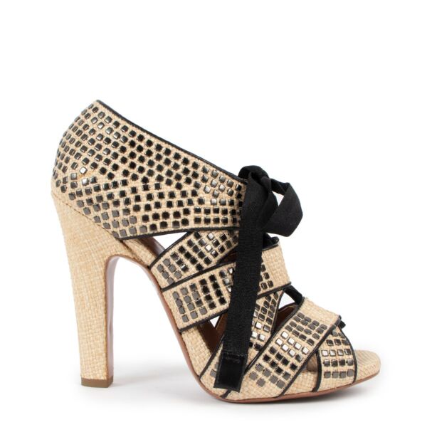 Alaïa Raffia Studded Ribbon Sandals