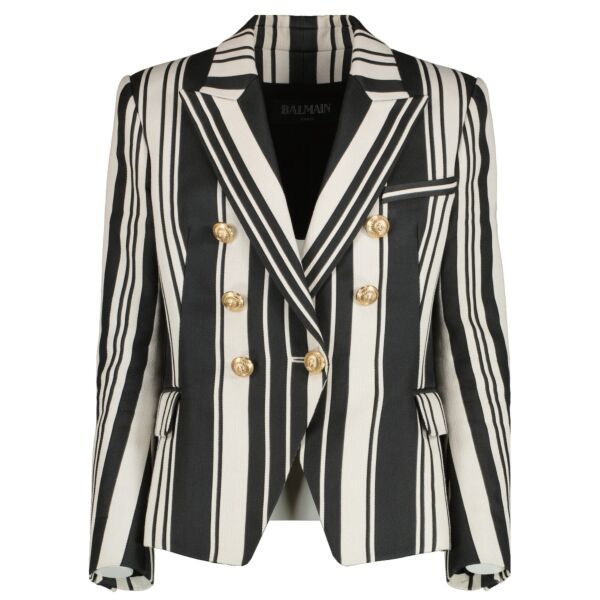 Balmain Black And White Striped 6-Button Jacket - Size 42