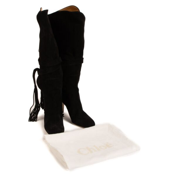 Chloé Black Suede Tassel Tie Boots - size 38.5