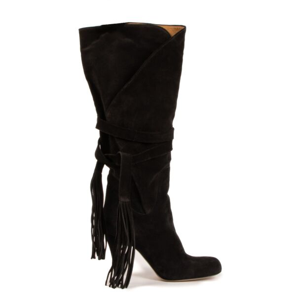 Shop safe online at Labellov in Antwerp, Brussels and Knokke these 100% authentic second hand Chloé Black Suede Tassel Tie Boots - size 38.5