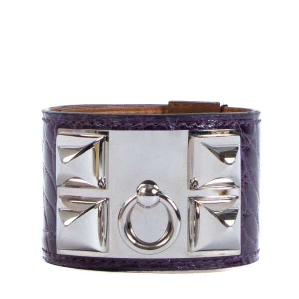 Hermès Collier de Chien Bracelet Amethyst Shiny Alligator
