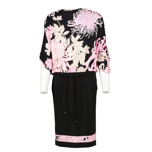 Leonard Black Chrysanth Print Belted Dress - Size FR38