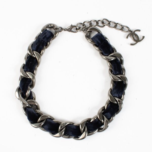 Authentic second hand Chanel 13B Blue Velvet Woven Chain Necklace on Labellov.com