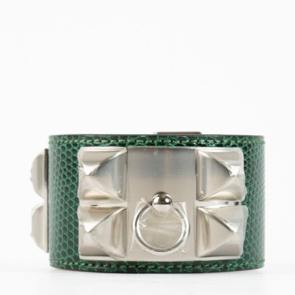 Hermès Vert Moyen Lizard Collier de Chien Bracelet