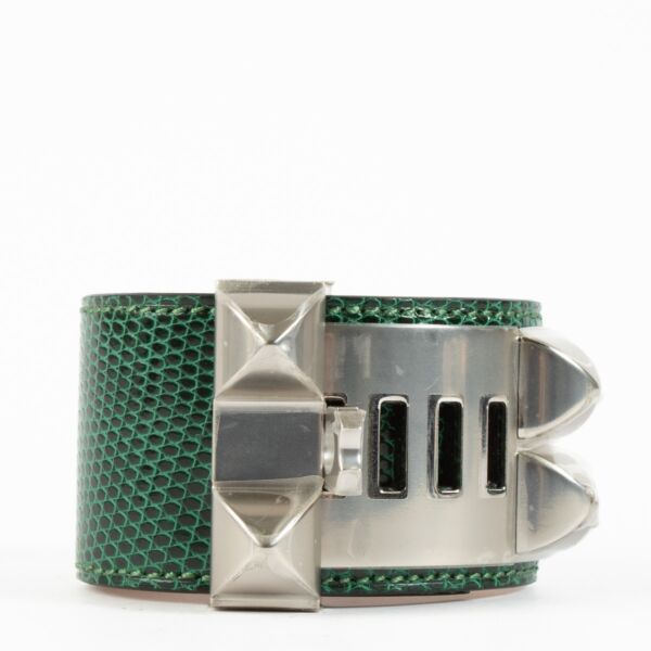 Hermès Vert Moyen Lizard Collier de Chien Bracelet - Size T2