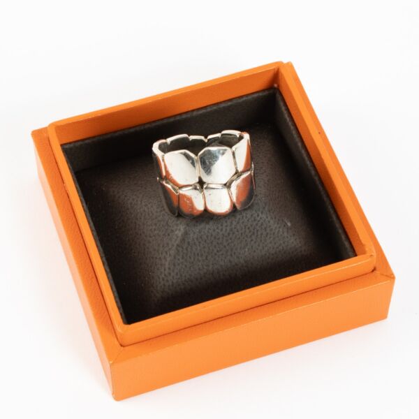 Hermès Sterling Silver Niloticus Eclat Ring - Size 58