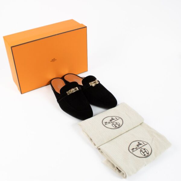 Hermès Black Velvet Oz Slippers - size 40 