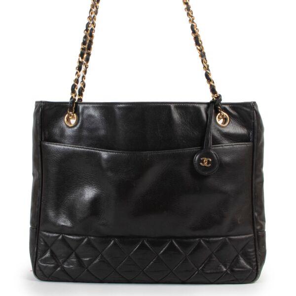 Chanel Vintage Black Quilted Shopping Tote Bag