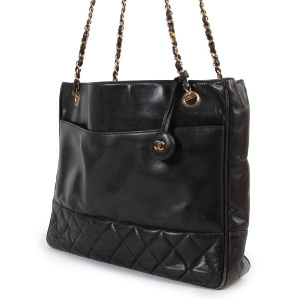 Chanel Vintage Black Quilted Shopping Tote Bag