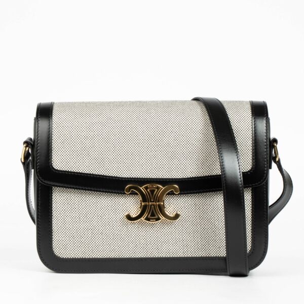 Authentic pre-loved Celine Black Canvas Triomphe Crossbody Bag on Labellov.com
