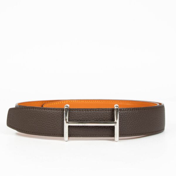 Hermès Brown and Orange Reversible Etrivière H Belt - size 80