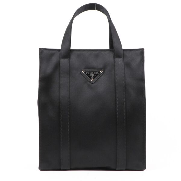 Shop safe online at Labellov in Antwerp, Brussels or Knokke this 100% authentic second hand Prada Black Satin Top Handle