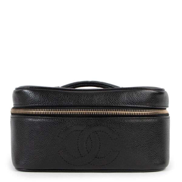 Chanel Vintage Black Caviar Leather Cosmetic Bag