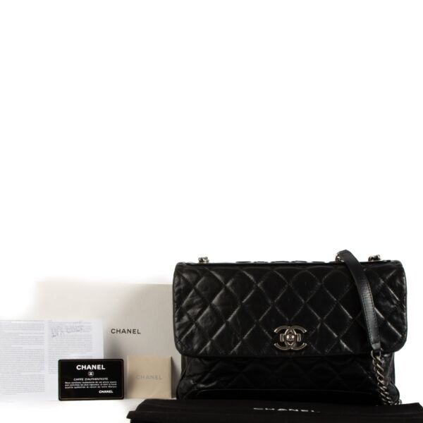 Chanel Black Glazed Calfskin Flap Bag