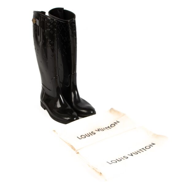 Louis Vuitton Black Monogram Drop Rain Boots - Size 35
