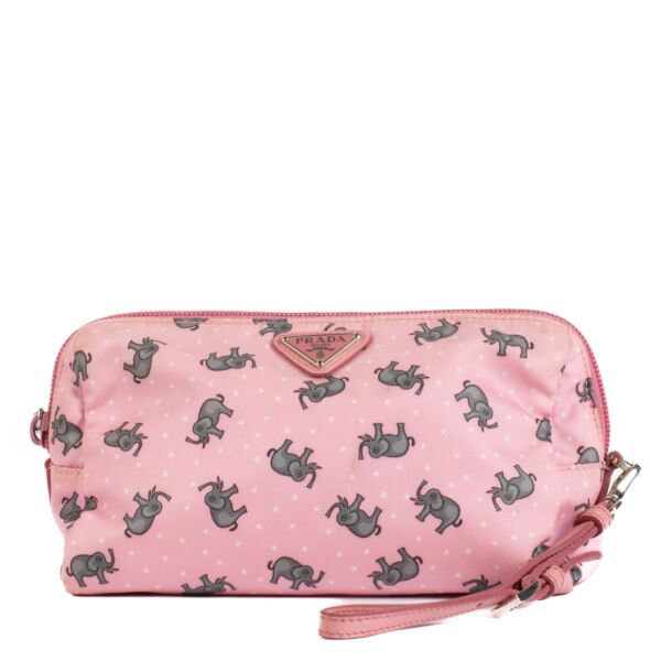 Shop safe online at Labellov in Antwerp, Brussels and knokke this 100% authentic second hand Prada Pink Elephant Clutch