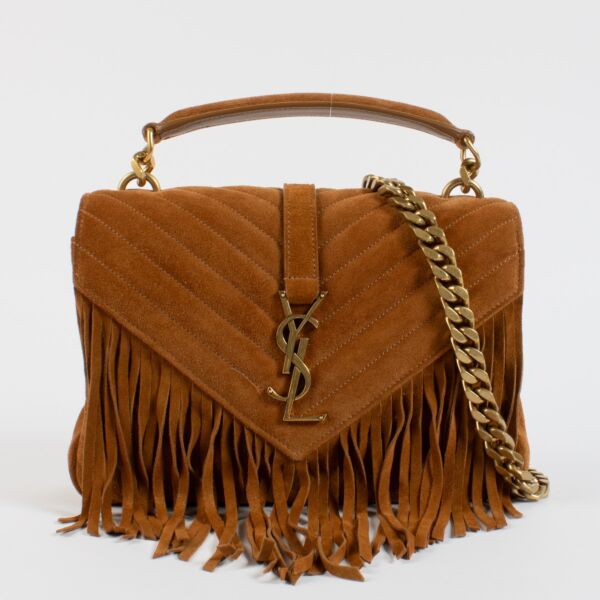 Saint Laurent Cinnamon Suede Fringe Medium College Bag