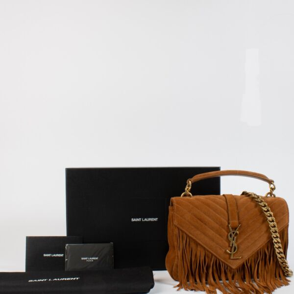 Saint Laurent Cinnamon Suede Fringe Medium College Bag