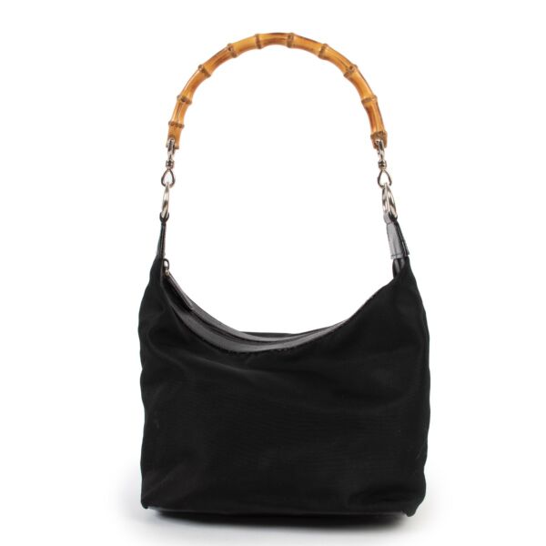 Gucci Black Nylon Bamboo Shoulder Bag 