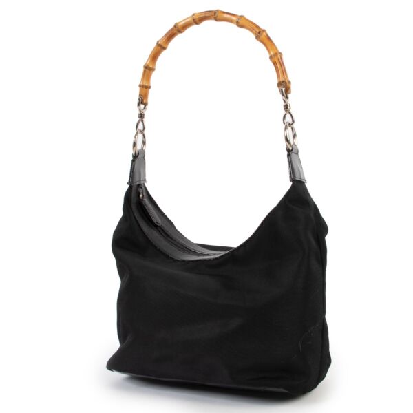 Gucci Black Nylon Bamboo Shoulder Bag 