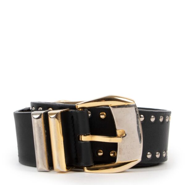 Shop authentic second hand designer luxury fashion Gianni Versace Vintage Medusa Stud Leather Belt - Size 80 at Labellov.