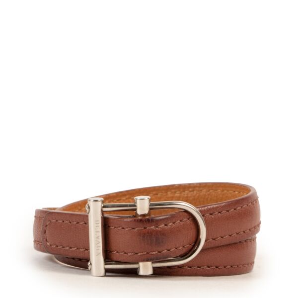 Shop online luxury second hand designer vintage Delvaux D Buckle Brown Leather Bracelet at Labellov