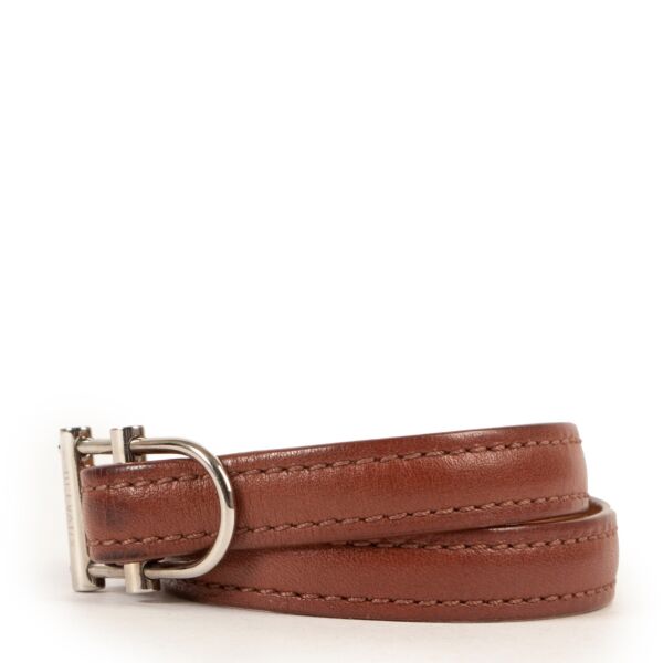Delvaux D Buckle Brown Leather Bracelet
