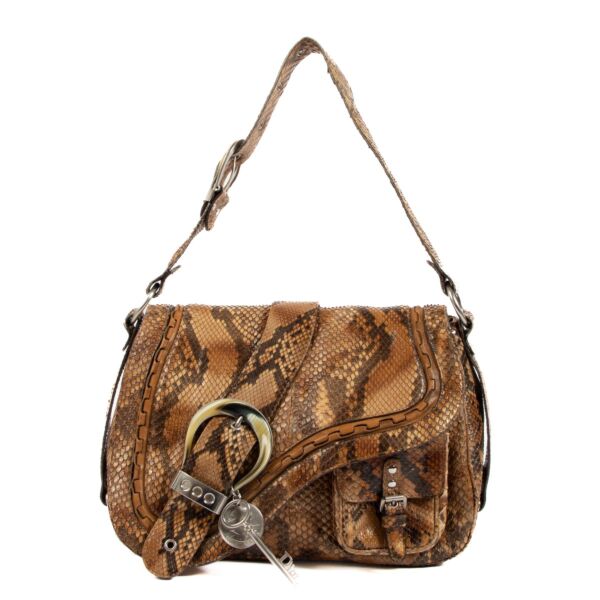 Christian Dior Brown Python Gaucho Saddle Bag