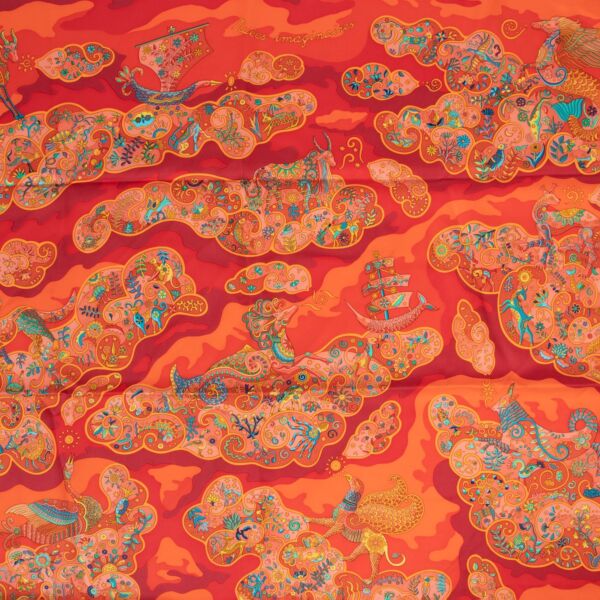 Hermès Red Nuées Imaginaires 2011 Silk Twill Carré 90 Scarf