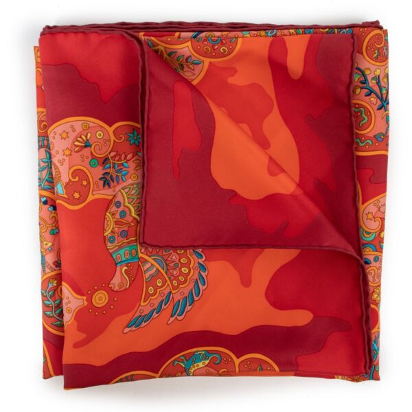 Shop authentic second hand luxury designer Hermès Red Nuées Imaginaires 2011 Silk Carré 90 Scarf at Labellov