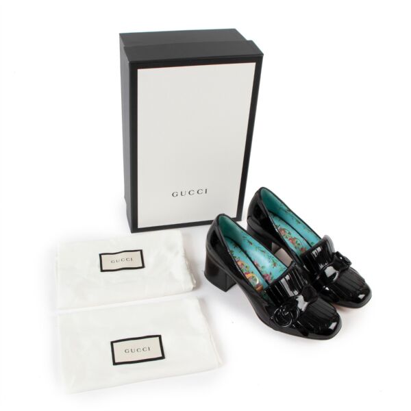 Gucci GG Marmont Black Patent Leather Mid-heel Pumps - Size 37