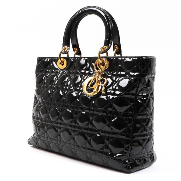 Christian Dior Black Patent Leather Large Lady Dior Bag