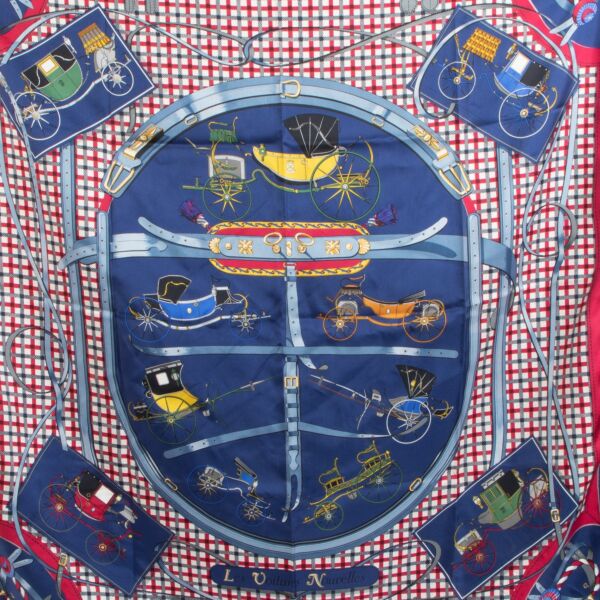 Hermès Blue Les Voitures Nouvelles Carré 90 Silk Scarf
