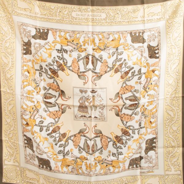 Hermès Beige &#039;Early America&#039; Carré 90 Silk Scarf