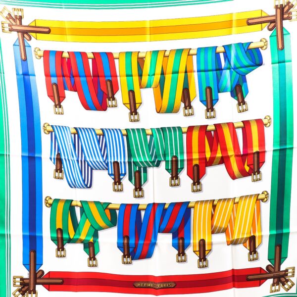 Hermès Green Les Sangles Finess Silk Carré