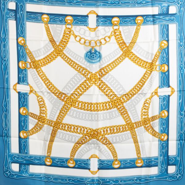 Hermès Light Blue Maillons Silk Scarf