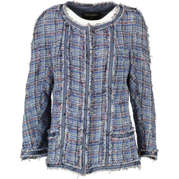 Shop authentic second hand vintage designer Chanel Spring 2009 Blue Tweed Zipper Jacket at Labellov