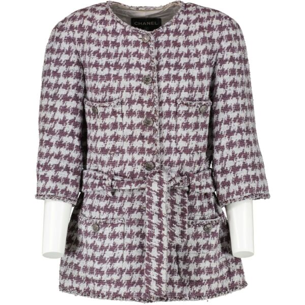 Chanel Purple Tweed Houndstooth Belted Jacket - Size 40