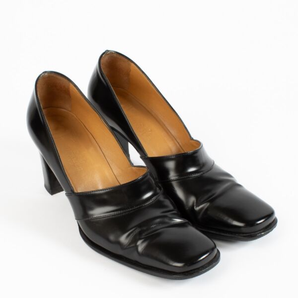 Hermès Black Brushed Leather Pumps - Size 37 1/2