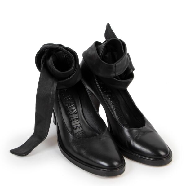 A.F. Vandevorst Black Leather Strap Heels - Size 37.5