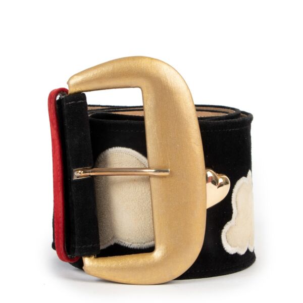 Moschino Black Suede Novelty Eyes Lips Clouds Wide Belt - Size IT46