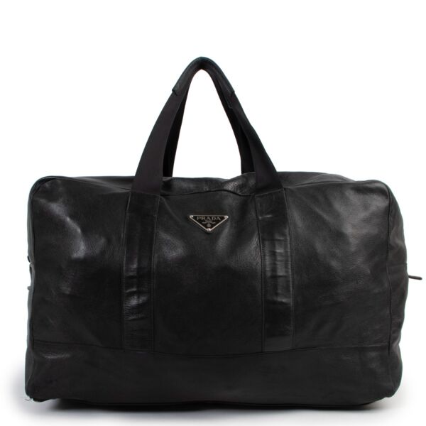 Buy an authentic second hand Prada XL Black Lambskin Duffle Bag in good condition at Labellov 