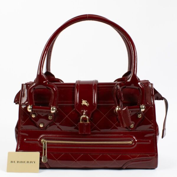 Burberry Red Quilted Patent Leather Manor Shoulder Bag