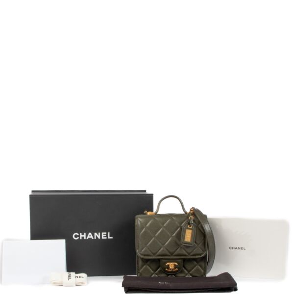 Chanel 22K Green Caviar School Memory Mini Flap Bag